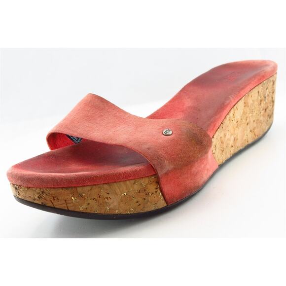 UGG Australia‎ Slides Pink Leather Women Shoes Size 6 Medium - Picture 1 of 6